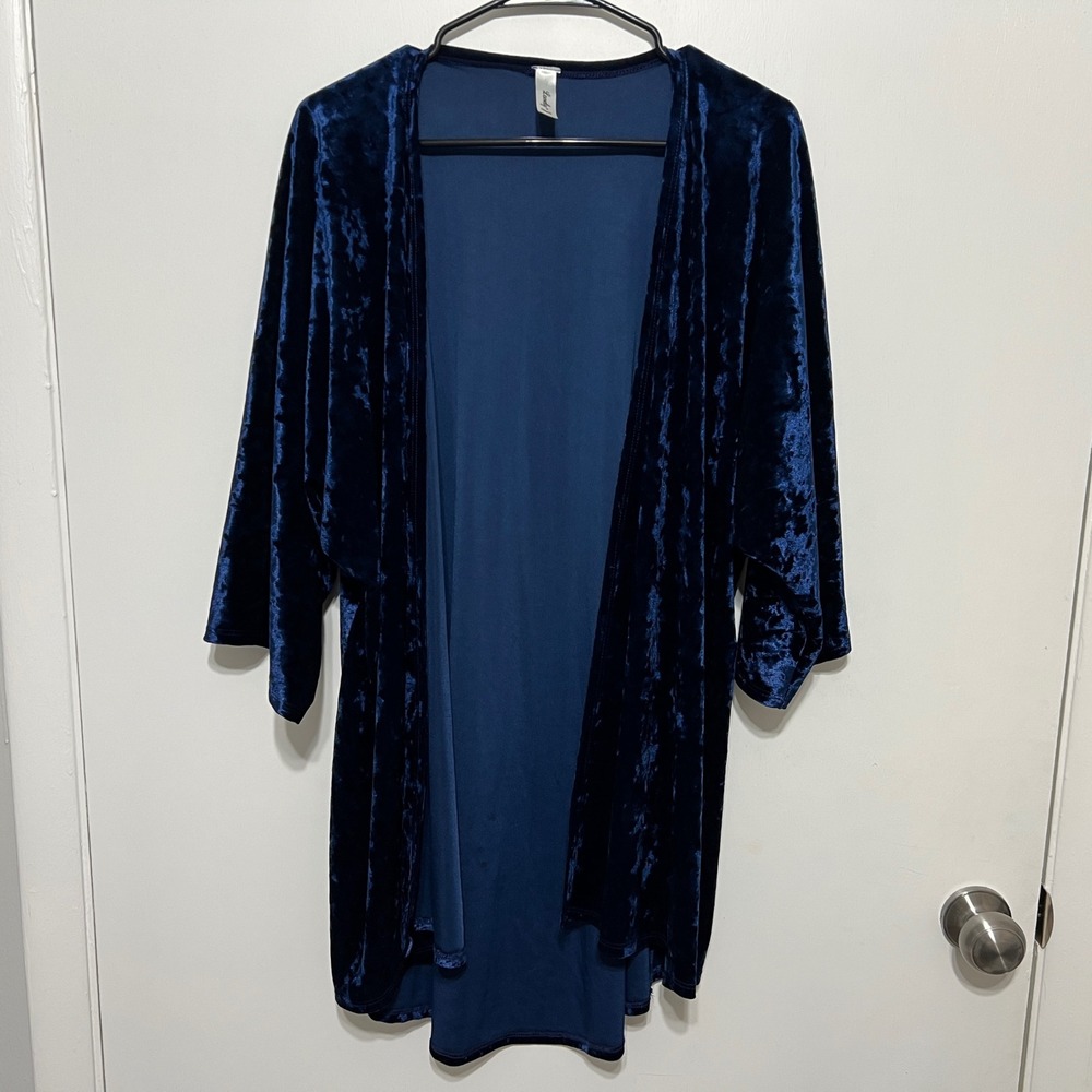 Womens Velvet Open Front Cardigan Kimono Size L/XL Blue Whimsigoth Festival